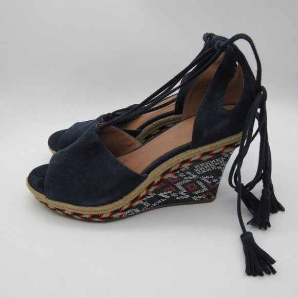 Cabi navy leather Isla wedge espadrilles sandals - Picture 2 of 11